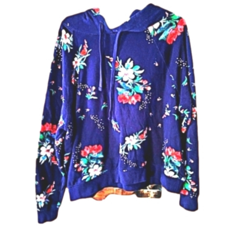 H&m L blue Floral Pull on Long Sleeve 100% Cotton Hoodie